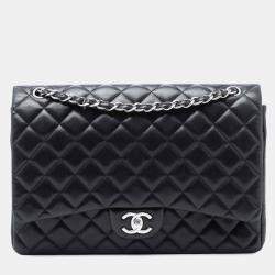 Pre Owned Chanel Black Maxi Classic Lambskin Double Flap