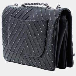 Pre Owned Chanel Black Chevron Lambskin Stud Wars Flap