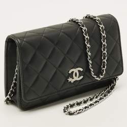 Pre Owned Chanel CC Crystal Star Black Quilted Leather Wallet On Chain