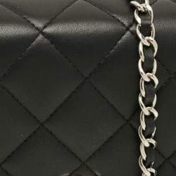 Pre Owned Chanel CC Crystal Star Black Quilted Leather Wallet On Chain