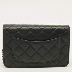 Pre Owned Chanel CC Crystal Star Black Quilted Leather Wallet On Chain