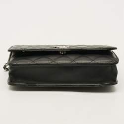 Pre Owned Chanel CC Crystal Star Black Quilted Leather Wallet On Chain
