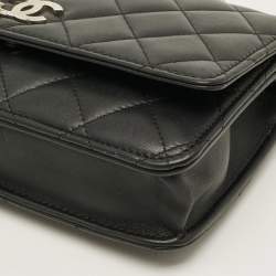 Pre Owned Chanel CC Crystal Star Black Quilted Leather Wallet On Chain