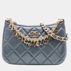 مملوكة مسبقًا Chanel Grey CC Quilted Metallic Lambskin Logo Chain Satchel