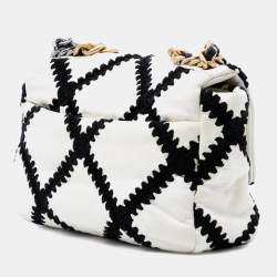 Pre Owned Chanel Black White Medium Crochet Calfskin 19 Flap