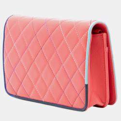 مملوكة مسبقًا Chanel Pink CC Quilted Lambskin Multicolor Border Full Flap Wallet on Chain