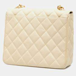 Pre Owned Chanel Brown XL CC Quilted Caviar Square Single Flap