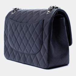 مملوكة مسبقًا حقيبة شانيل بغطاء مزدوج كافيار كلاسيكي كبير أزرق