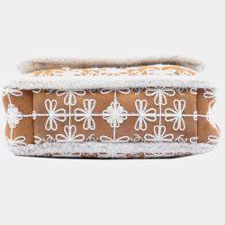 مملوكة مسبقًا Chanel Brown Medium Embroidered Suede 19 Flap with Shearling Trim