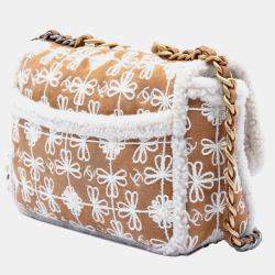 مملوكة مسبقًا Chanel Brown Medium Embroidered Suede 19 Flap with Shearling Trim