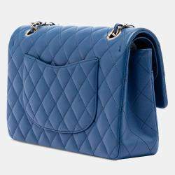 Pre Owned Chanel Blue Medium Classic Lambskin Double Flap