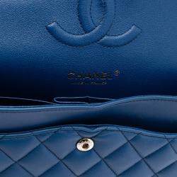 Pre Owned Chanel Blue Medium Classic Lambskin Double Flap