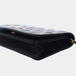 Pre Owned Chanel Black Quilted Caviar Glitter CC Roller Skate Clutch With Chain