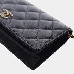 Pre Owned Chanel Black Quilted Caviar Glitter CC Roller Skate Clutch With Chain
