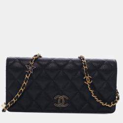 Pre Owned Chanel Black Quilted Caviar Glitter CC Roller Skate Clutch With Chain