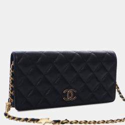 Pre Owned Chanel Black Quilted Caviar Glitter CC Roller Skate Clutch With Chain