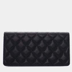 Pre Owned Chanel Black Quilted Caviar Glitter CC Roller Skate Clutch With Chain