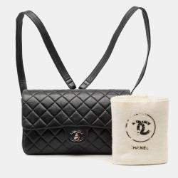 Pre Owned حقيبة ظهر شانيل متوسطة سوداء جلد الخروف مبطنة