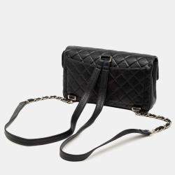 Pre Owned حقيبة ظهر شانيل متوسطة سوداء جلد الخروف مبطنة