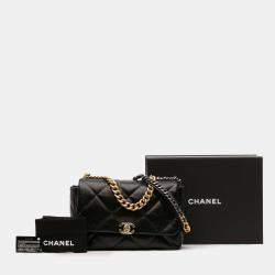 Pre Owned حقيبة شانيل لامبسكين أسود ماكسي 19 فلاپ