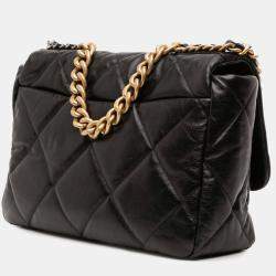 Pre Owned حقيبة شانيل لامبسكين أسود ماكسي 19 فلاپ