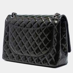 مملوكة مسبقًا Chanel Black Maxi Classic Striped Patent Double Flap