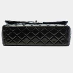مملوكة مسبقًا Chanel Black Maxi Classic Striped Patent Double Flap