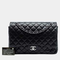 Pre Owned Chanel Black Maxi Classic Lambskin Double Flap