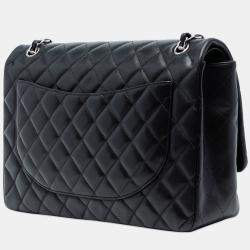 Pre Owned Chanel Black Maxi Classic Lambskin Double Flap