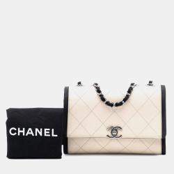 مملوكة مسبقًا حقيبة شانيل بني أسود CC جلد عجول مجعد وجروسجرين القلاب