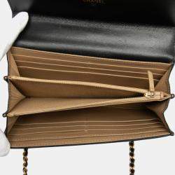 Pre Owned Chanel Black Quilted Goatskin Chic Pearls Clutch with Chain