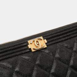 Pre Owned Chanel Black Medium Quilted Caviar Boy O Case Clutch
