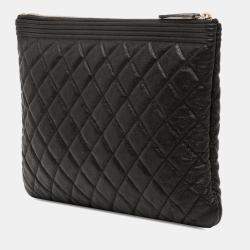 Pre Owned Chanel Black Medium Quilted Caviar Boy O Case Clutch