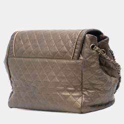 مملوكة مسبقًا حقيبة شانيل فلاب أكورديون كبيرة مبطنة جلد العجل ميتاليك بني اسطنبول