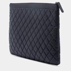 Pre Owned Chanel Black Large Quilted Caviar Boy O Case Clutch