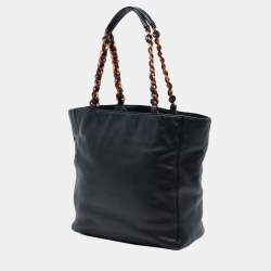 Pre Owned Chanel Black CC Caviar Tortoise Chain Tote