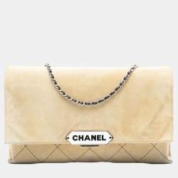 Pre Owned Chanel Brown Quilted Suede Retro Label Flap