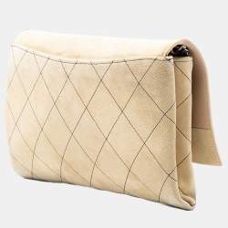 Pre Owned Chanel Brown Quilted Suede Retro Label Flap