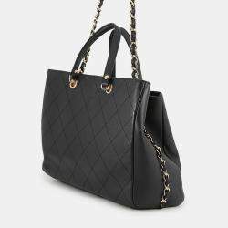 Pre Owned حقيبة تسوق شانيل ماتلاسي جلد عجل أسود حجم متوسط