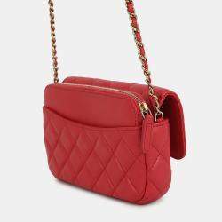 مملوكة مسبقًا Chanel Matelasse Flap Chain shoulder Phone Pouch Red Lambskin