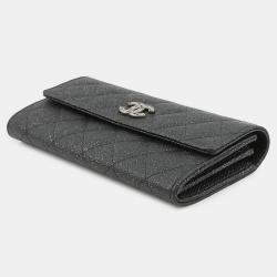 Pre Owned Chanel Matelasse Chain Me Bi-Fold Long Purse Clothes Black Caviar Leather