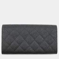 Pre Owned Chanel Matelasse Chain Me Bi-Fold Long Purse Clothes Black Caviar Leather
