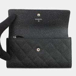 Pre Owned Chanel Matelasse Chain Me Bi-Fold Long Purse Clothes Black Caviar Leather