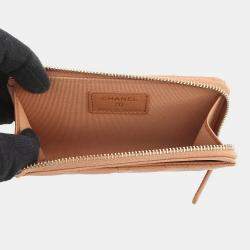 Pre Owned Chanel Matelasse Fragment Case Light Brown Caviar Leather