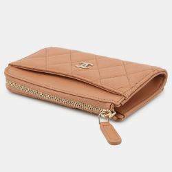 Pre Owned Chanel Matelasse Fragment Case Light Brown Caviar Leather