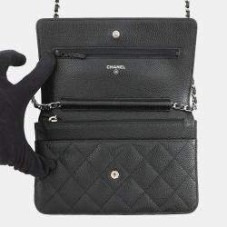 مملوكة مسبقًا محفظة شانيل سلسلة ماتلاسيه جلد كافيار أسود