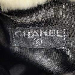 Pre Owned Chanel Fur Arm Warmer Chain Shoulder Bag White/Black Lapin