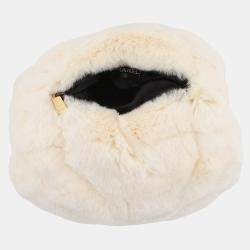 Pre Owned Chanel Fur Arm Warmer Chain Shoulder Bag White/Black Lapin