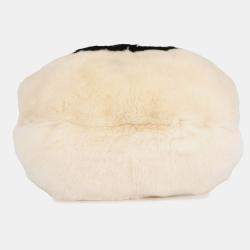 Pre Owned Chanel Fur Arm Warmer Chain Shoulder Bag White/Black Lapin