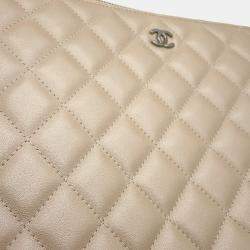 Pre Owned Chanel Matelasse Clutch Bag Beige Lambskin